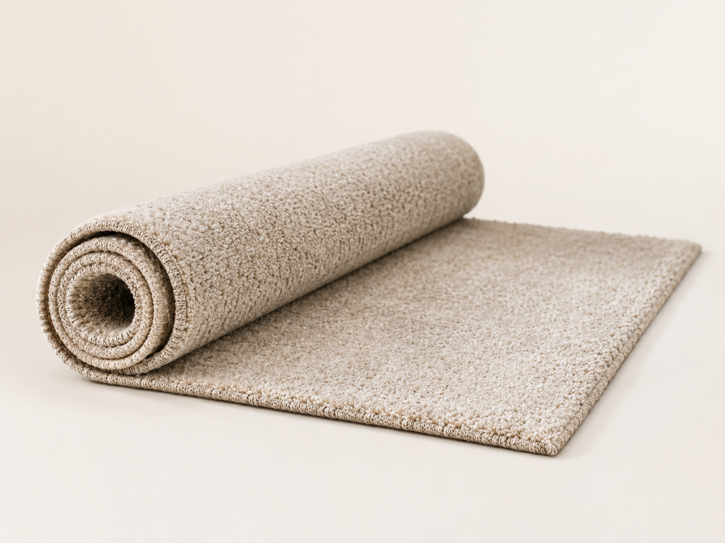 Sammenrullet beige tæppe